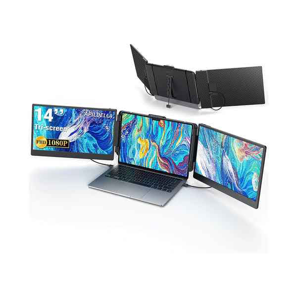 Apildella 14 Inch - Triple Laptop Screen Extender – 1080P FHD Portable Dual Monitor for Laptop